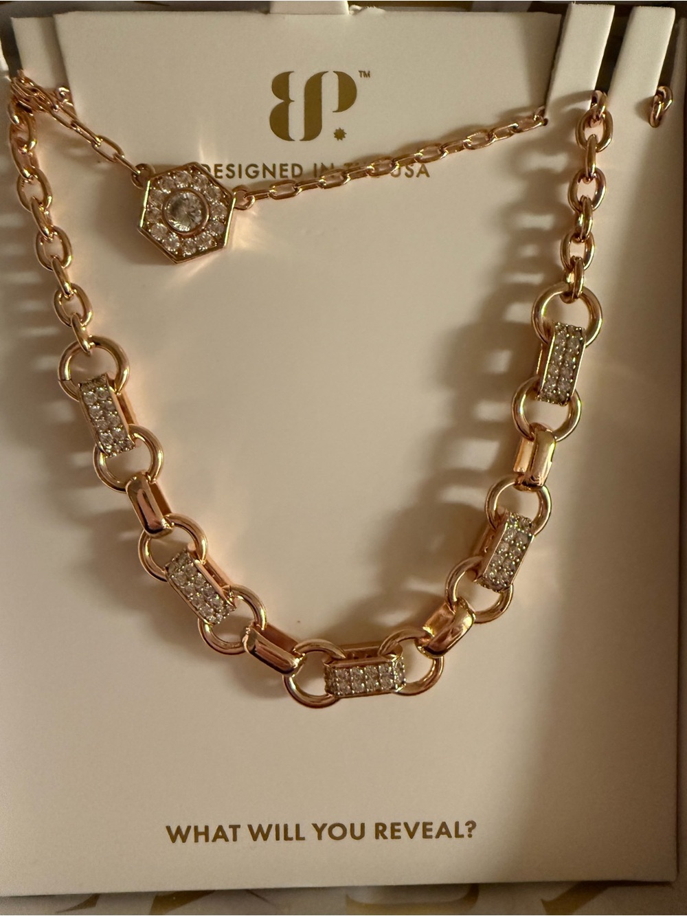 bp Gold-Tone Crystal Link Necklace